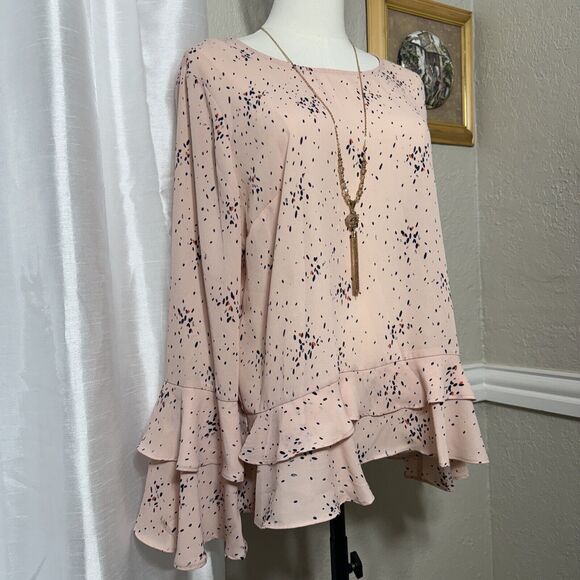 Women’s Tunic Office Formal Top Ruffle Bell Long Flutter Sleeve Blouse Size L - Picture 5 of 13